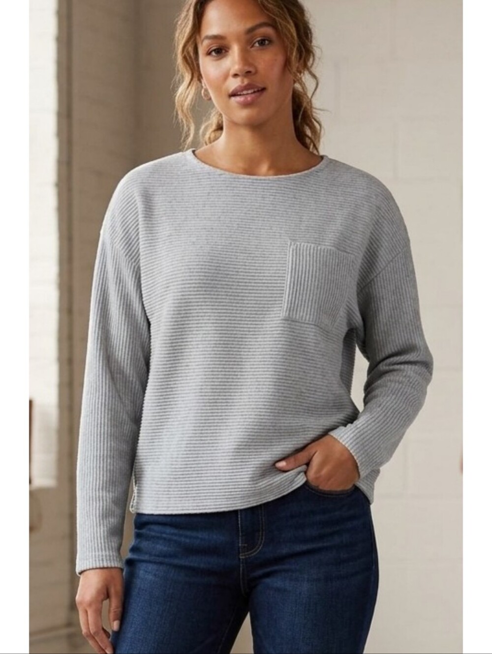 A New Day Ottoman Long sleeve top Gray Size XS